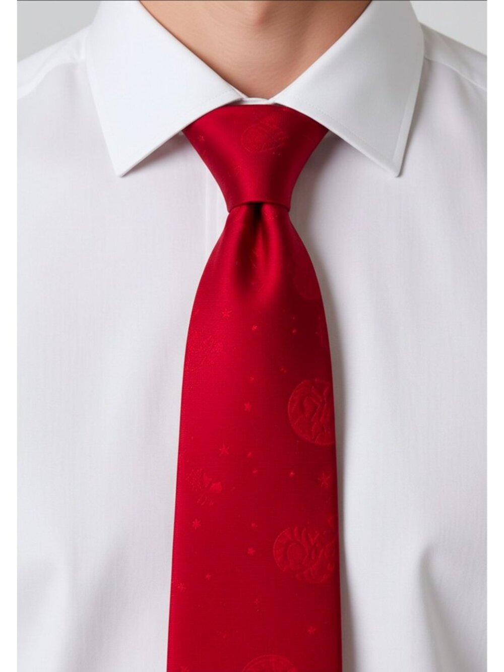 John Ashford Red Silk Tie With Subtle Planetary Pattern